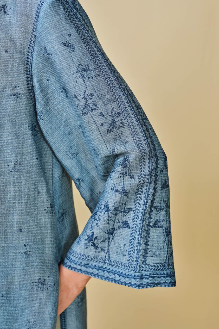 Pond Printed Linen Kurta Set  - Blue, Blue, image 8